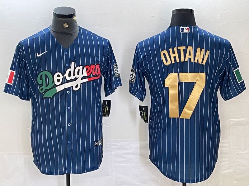 Men Los Angeles Dodgers #17 Ohtani Blue Stripe Nike Game MLB Jersey style 32